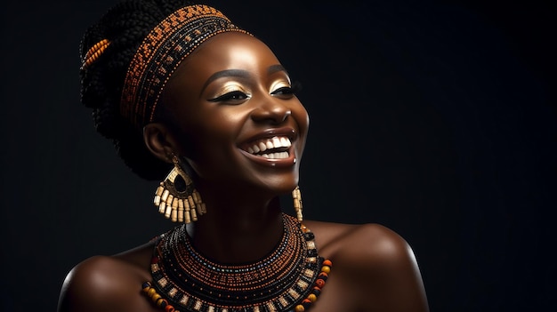 Retrato de belleza de arte de moda de una niña sonriente feliz africana