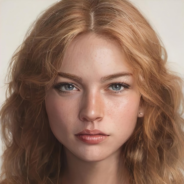 Retrato de belleza de cabello de mujer rubia. Hermoso cabello teñido de rubio de una niña. Primer plano de la cara, hermoso maquillaje. Ilustración