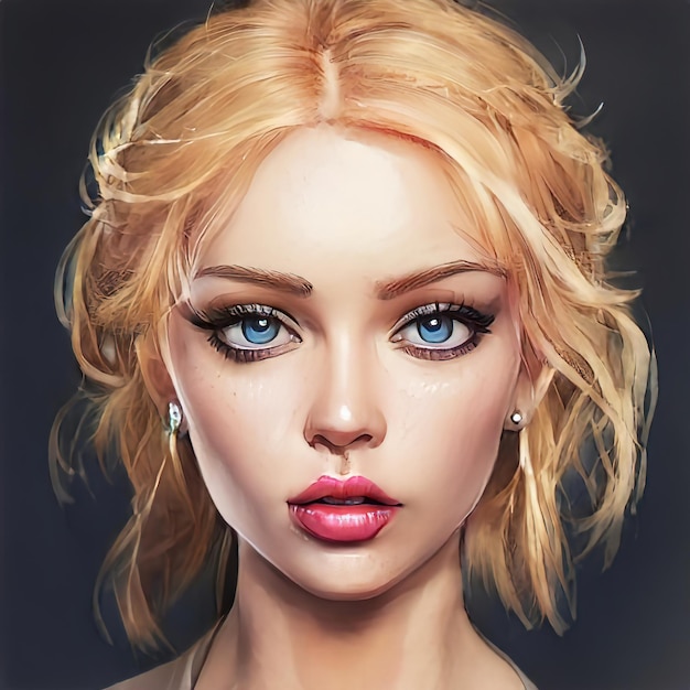 Retrato de belleza de cabello de mujer rubia Hermoso cabello teñido de rubio de una niña Primer plano de cara hermoso maquillaje Ilustración