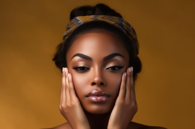 Foto retrato de belleza de una chica afroamericana con maquillaje natural