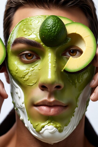 Foto retrato de belleza cuidado de la piel salud máscara de aguacate fondo blanco de cerca máscara cosmética