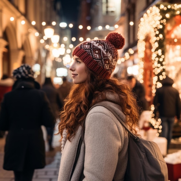 El retrato de la belleza del día nevado de una atractiva mujer rubia