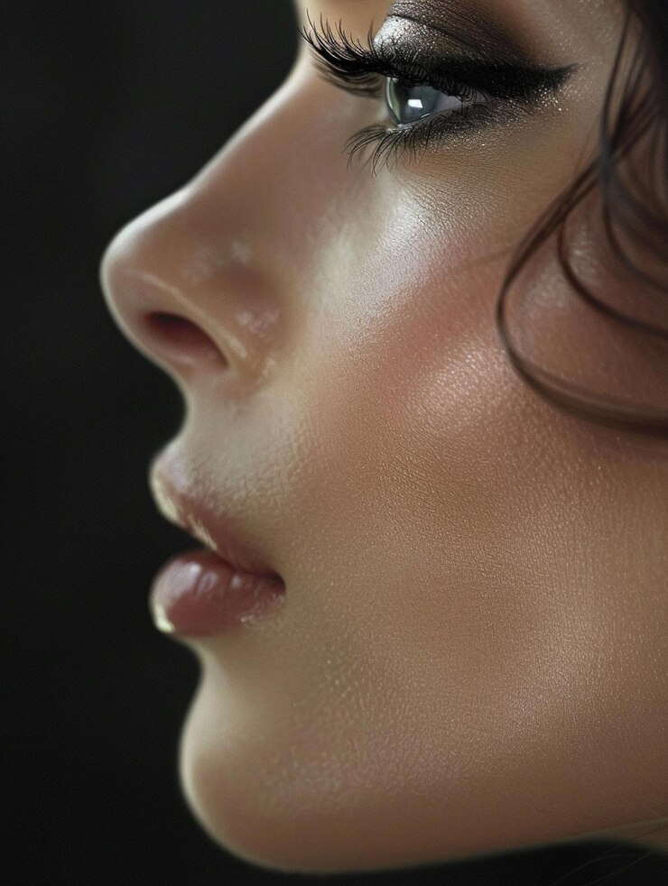 Retrato de belleza elegante de primer plano con piel y maquillaje perfectos