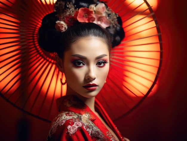 Retrato de belleza hermosa geisha japonesa