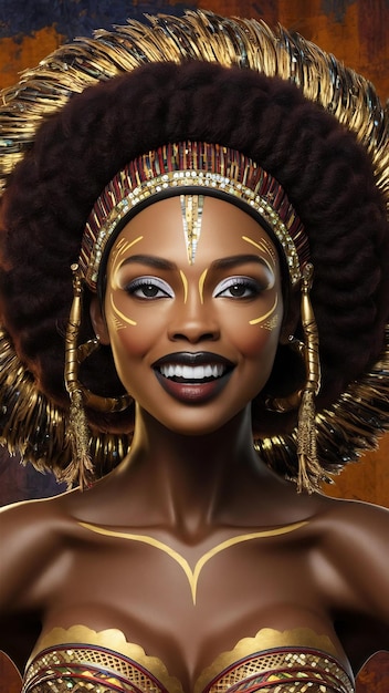 Retrato de belleza de una mujer afro con maquillaje étnico