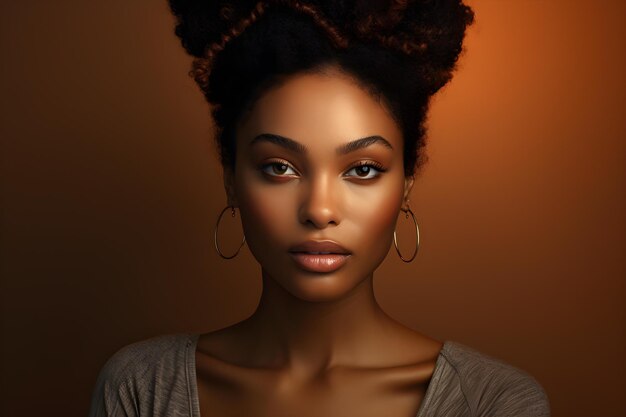 Retrato de belleza de una mujer afroamericana con piel limpia Concepto Retreto de belleza mujer afroamericana de piel limpia