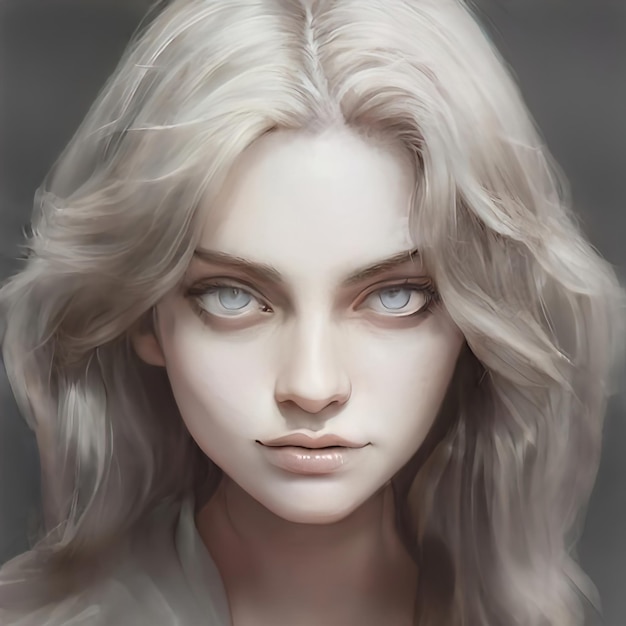 Retrato de belleza de una mujer con cabello blanco. Hermoso cabello teñido de blanco de una niña. Primer plano de la cara. Ilustración