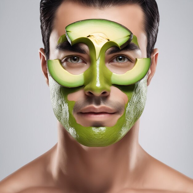 Foto retrato de belleza mujer cuidado de la piel salud máscara de aguacate fondo blanco de cerca máscara cosmética