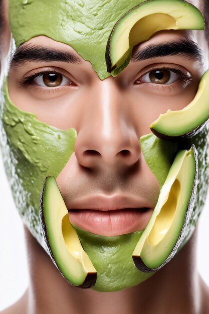 retrato de belleza mujer cuidado de la piel salud máscara de aguacate fondo blanco de cerca máscara cosmética