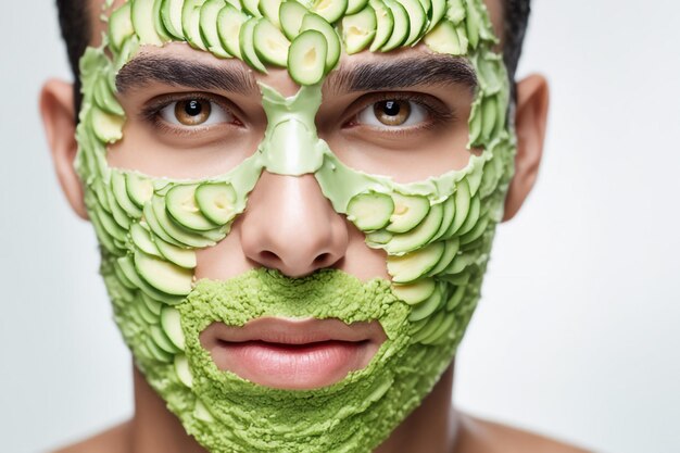 Foto retrato de belleza mujer cuidado de la piel salud máscara de aguacate fondo blanco de cerca máscara cosmética