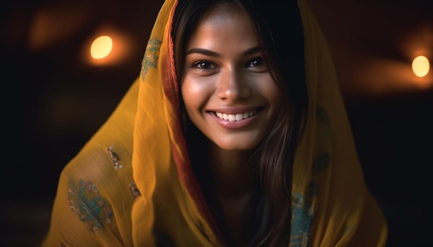 Retrato de belleza de mujer joven sonriente felicidad mirando a la cámara generada por inteligencia artificial