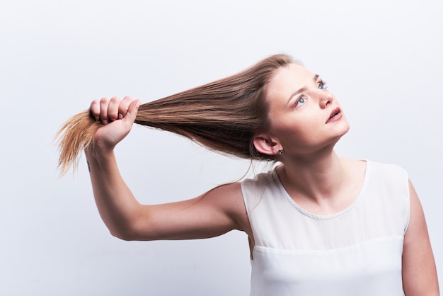 Foto retrato de belleza de mujer joven