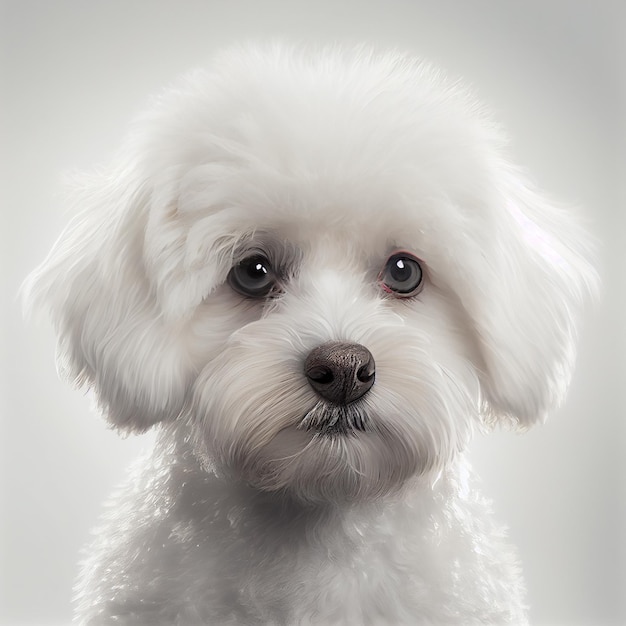 Retrato de bichón maltés. Ilustración realista de perro aislado sobre fondo blanco. Razas de perros