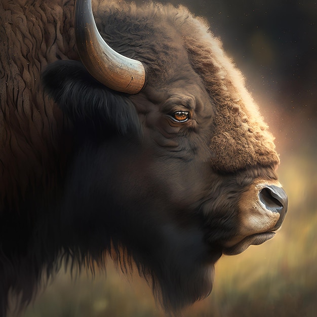 retrato de un bisonte en la pradera tecnología de inteligencia artificial generativa