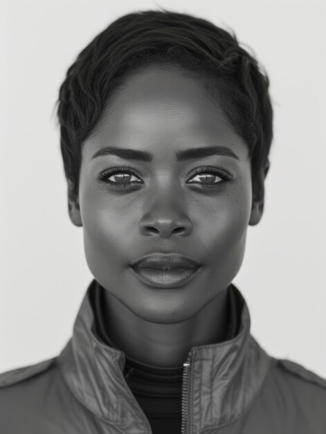 Foto retrato en blanco y negro de una hermosa mujer africana andrógina