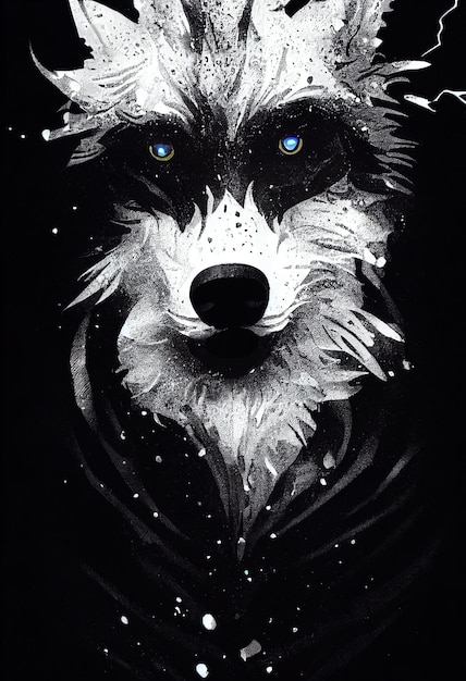 Retrato en blanco y negro de lobo