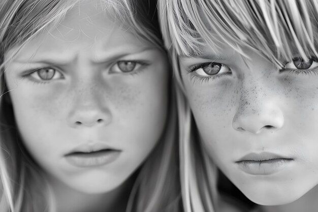 Retrato en blanco y negro de niños pequeños que muestran vulnerabilidad y ego