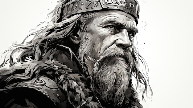 Retrato en blanco y negro de vikingo con corona de espinas ilustración vectorial