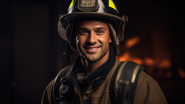 Retrato de un bombero en un fondo oscuro