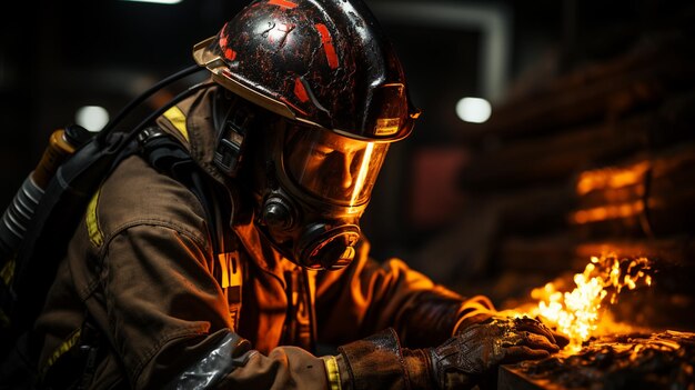 retrato de un bombero en la noche