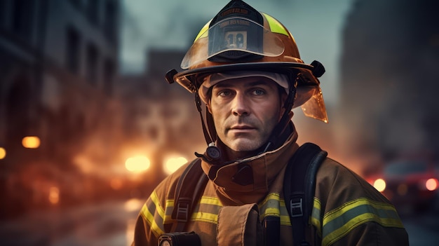 Retrato de un bombero con uniforme