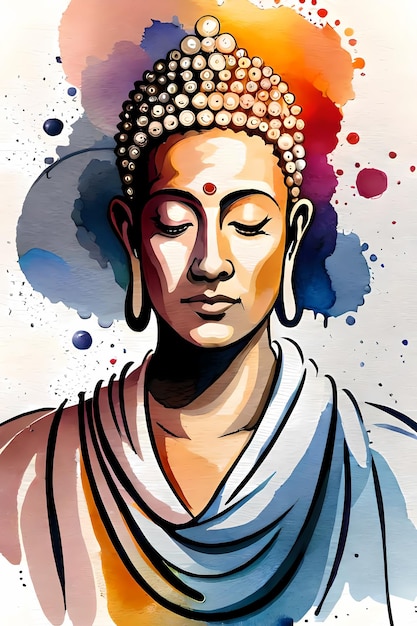 Retrato de Buda Diseño de póster de ilustración de IA generativa de estilo de pintura de acuarela