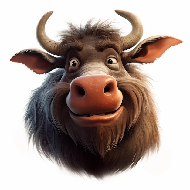 Retrato de búfalo de agua de dibujos animados de cerdo estilo Pixar