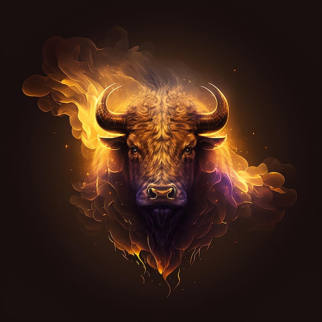 Foto retrato de búfalo dorado de fuego realista