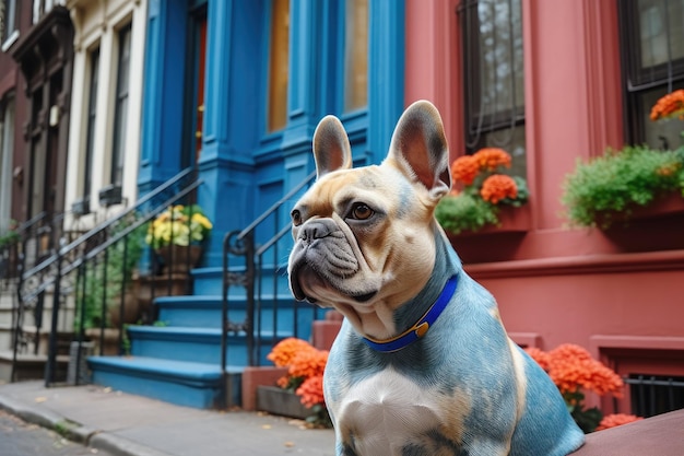 Retrato de bulldog anuncio al aire libre para medicina veterinaria manejador de perros perro caminando IA generativa