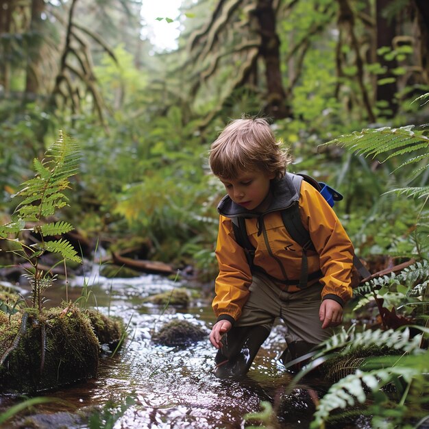 Foto retrato de los buscadores de la naturaleza los niños exploran los secretos de la naturaleza