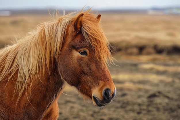 Retrato de un caballo islandés en el campo