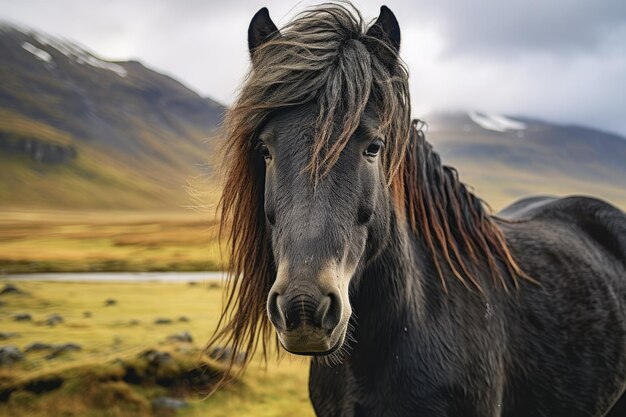 retrato del caballo islandés en el paisaje de islandia ai generativo