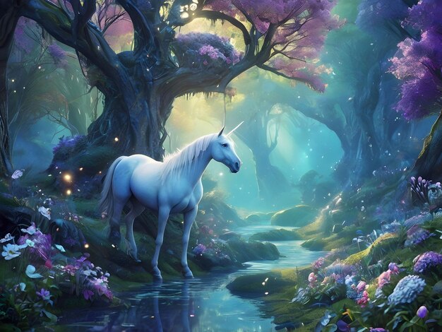 Retrato de caballo de tiro Percheron blanco con fondo de bosque azul