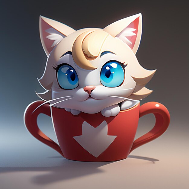 El retrato de la cabeza de un gato lindo animación de dibujos animados 3D ilustración de papel tapiz imagen de gato lindo