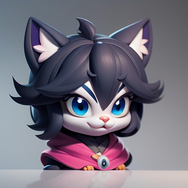 El retrato de la cabeza de un gato lindo animación de dibujos animados 3D ilustración de papel tapiz imagen de gato lindo