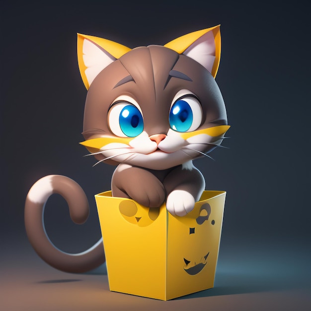 El retrato de la cabeza de un gato lindo animación de dibujos animados 3D ilustración de papel tapiz imagen de gato lindo