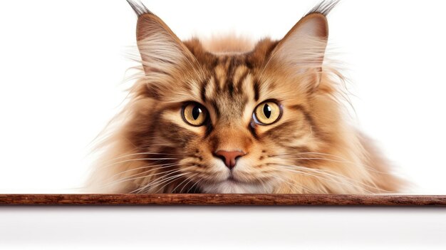 Retrato de una cabeza de gato que mira a escondidas el gato maine coon que mira a escondidas el espacio de la copia ai generativo