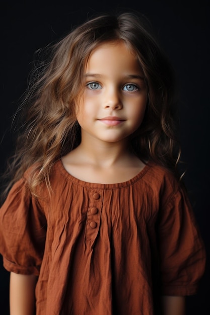 Retrato en la cabeza de una linda niña posando para la cámara