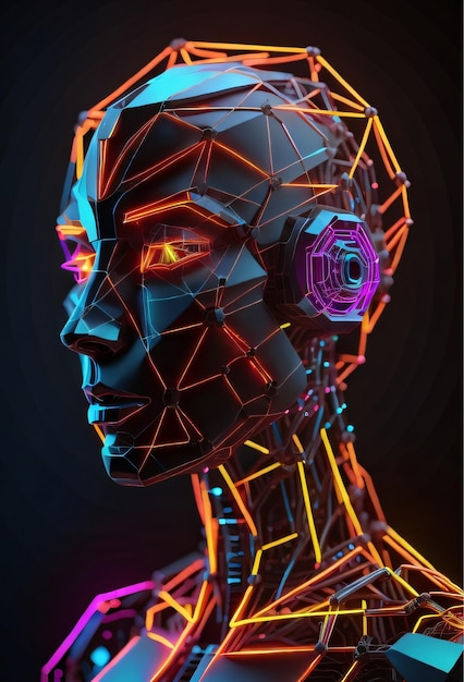 Retrato de cabeza de mujer de inteligencia artificial con piezas intrincadas diseño futurista cyborg robótico