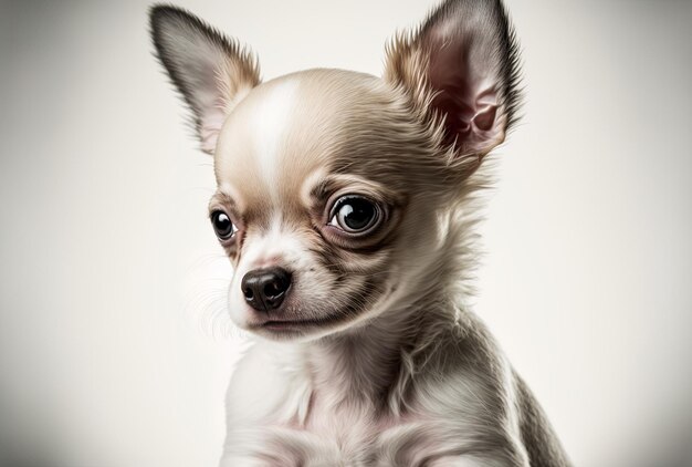 Retrato de un cachorro de chihuahua en blanco