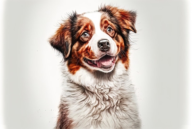 Retrato de cachorro feliz aislado en una idea de obediencia de fondo blanco