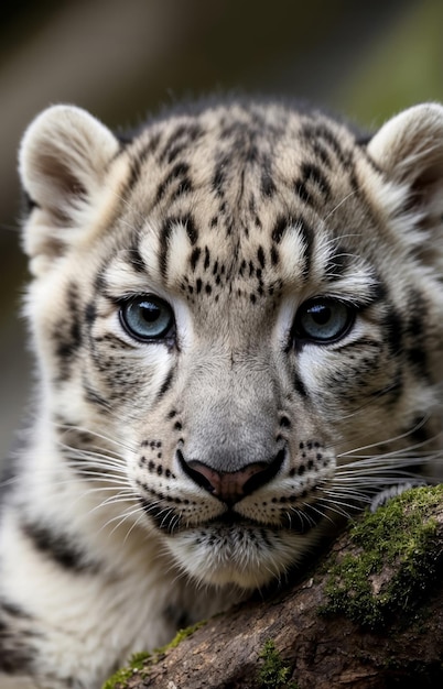 Foto retrato de un cachorro de leopardo de nieve en primer plano