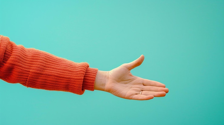 Foto retrato de una cálida bienvenida con una mano extendida