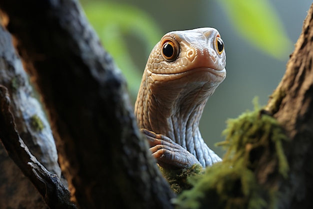 Retrato de un camaleón de vientre rojo en la naturaleza