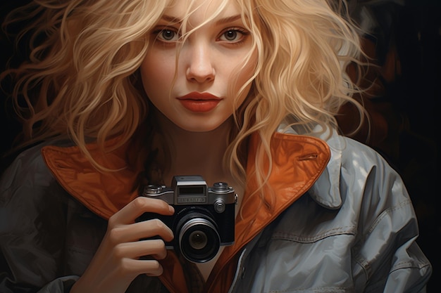 Foto retrato de cámara digital de una mujer con cabello rubio