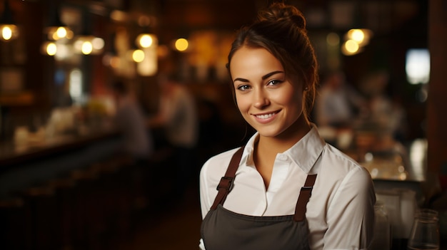 Retrato de una camarera sonriente en un restaurante