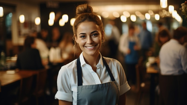 Retrato de una camarera sonriente en un restaurante