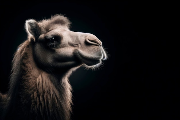 retrato de un camello aislado en fondo negro con espacio de copia ai generativo