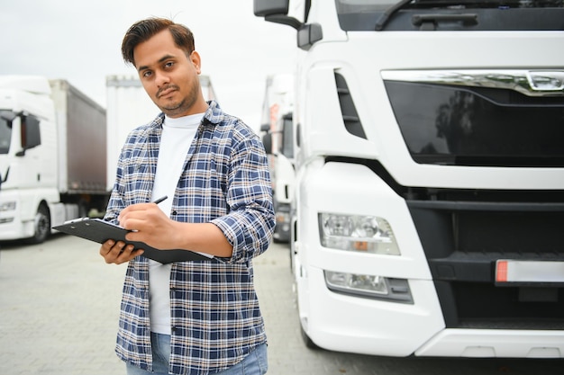 Foto retrato de un camionero indio