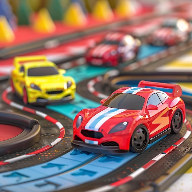 Retrato de los campeones de carreras de coches de juguete para niños